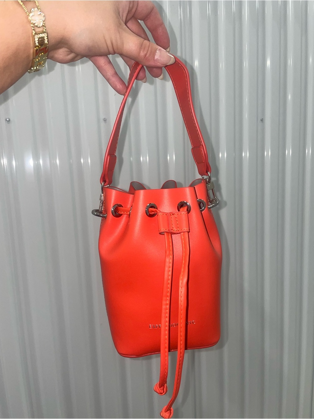 Orange Drawstring Bucket Bag - Women